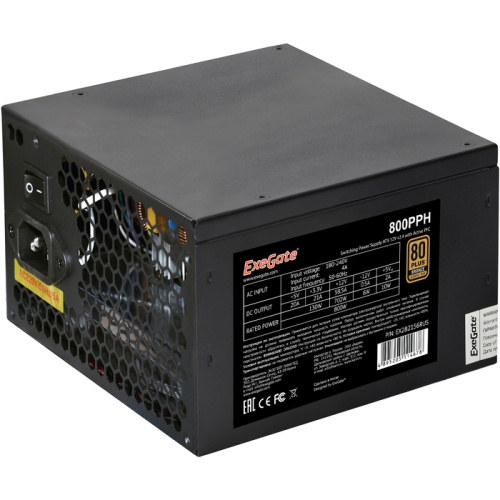 Блок питания ExeGate 800PPH EX282156RUS 80 Plus Bronze 800W (ATX, APFC, КПД 89 (80 Plus Bronze)