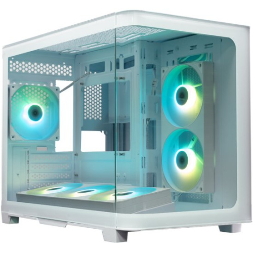Корпус XASTRA QR500M 6ARGB-FC-C6-UC White (QR500M-1FA36A-1FA24A-1FC12A-C6-UC-WH) mATX/Aquarium/2 Curve Glass/1x360mm+1x240mm+1x120mm ARGB PWM FM fans