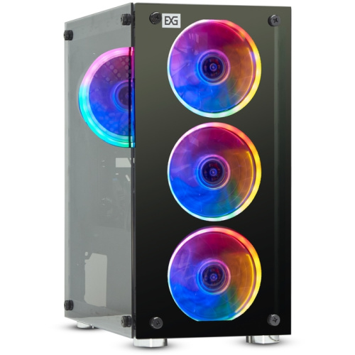 Корпус ExeGate Mistery X2 EX294382RUS Minitower (mATX, без БП, 2*USB+1*USB3.0, аудио, черный, 4 вент. 12см с RGB подсветкой)
