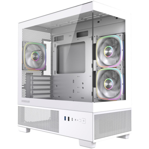 Корпус Powercase Vision Micro S4W (CVMMSHW-A3), Tempered Glass, Type-C, 3x 120mm ARGB PWM Fan, ARGB+PWM HUB, белый, mATX