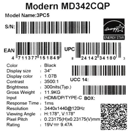 34" Монитор MSI Modern MD342CQP черный